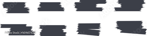 Set of grunge black tape strip silhouettes with rough edges and ripped texture. Vector design elements perfect for scrapbooking, poster layout, sticker mockups, and creative overlays.
