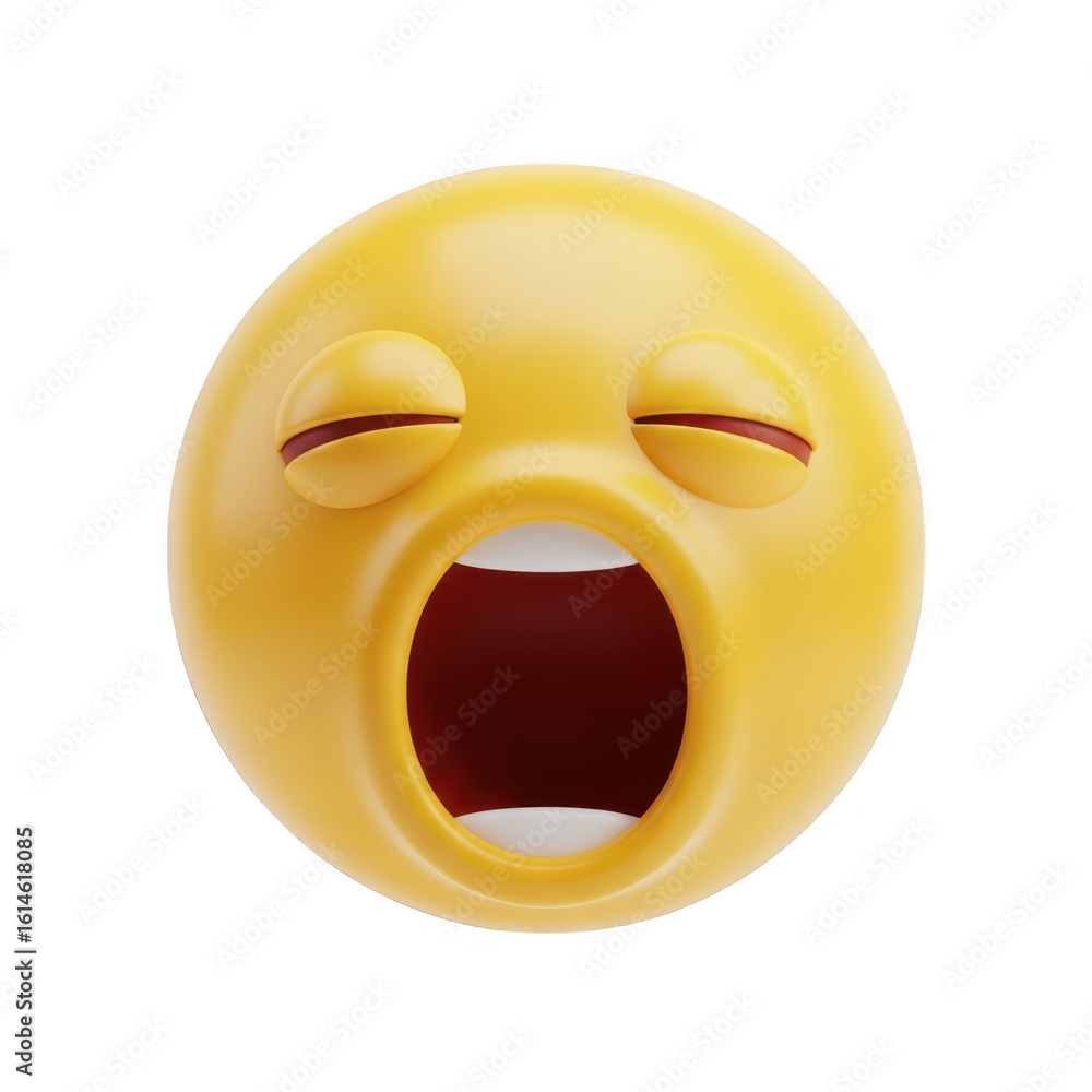 Fototapeta premium A yellow emoji yawning with its eyes closed isolated on transparent background