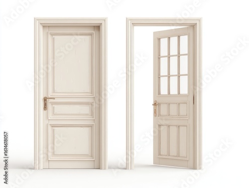 Wallpaper Mural Two light beige wooden doors, one closed, one open (1) Torontodigital.ca