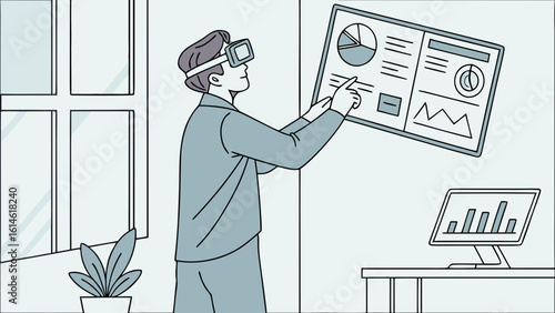 Virtual reality data analysis vr analytics business intelligence dashboard and charts for digital transformation