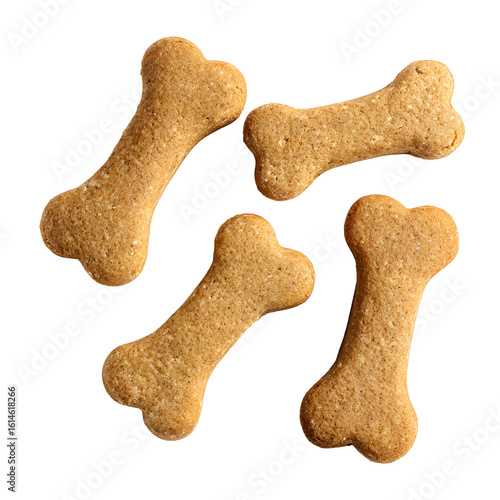 Four bone shaped dog treats isolated on transparent background