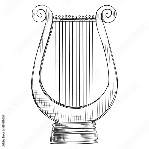 Hand drawn lyre harp vector illustration