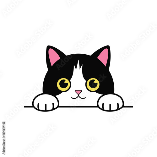 Cute black cat peeking logo vector