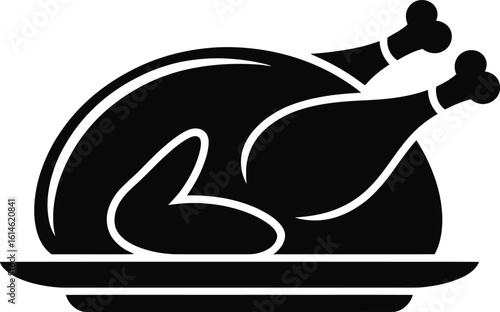 Roasted turkey silhouette top view vector illustration for BBQ