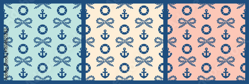 Seamless pastel anchor and lifesaver pattern for gift wrap, kids' projects, and fabric. Fun coquette aesthetic, ideal for cheerful ocean-themed products