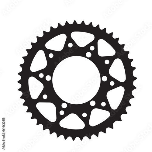 Detailed black and white vector illustration of a sprocket gear isolated on white background