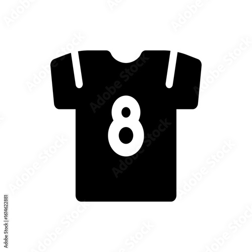 Illustration of a black sports jersey with white stripes on the shoulders and the number eight displayed