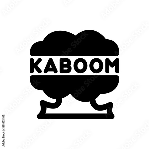 Illustration of a black kaboom cloud with bold white lettering in the center on a white background