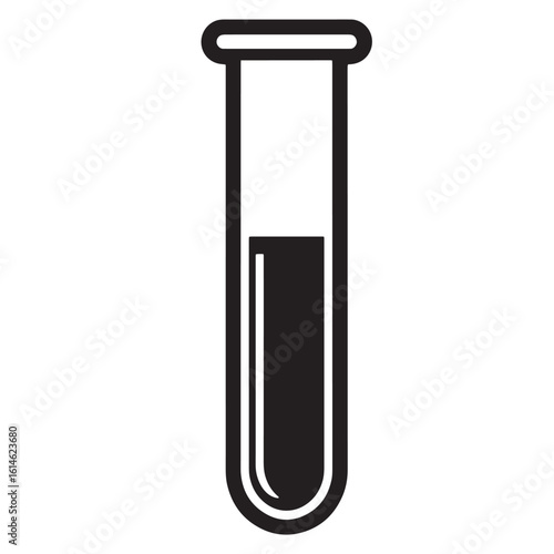 Minimalist black and white illustration of a test tube containing a liquid chemical sample