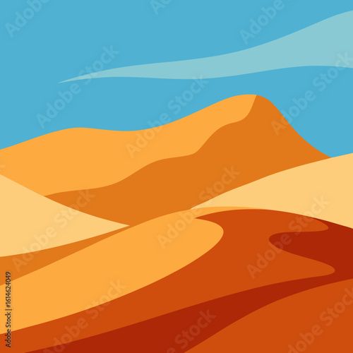 Stylized desert dunes under a blue sky