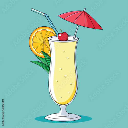 Vibrant hand drawn pina colada illustration for banner advertising