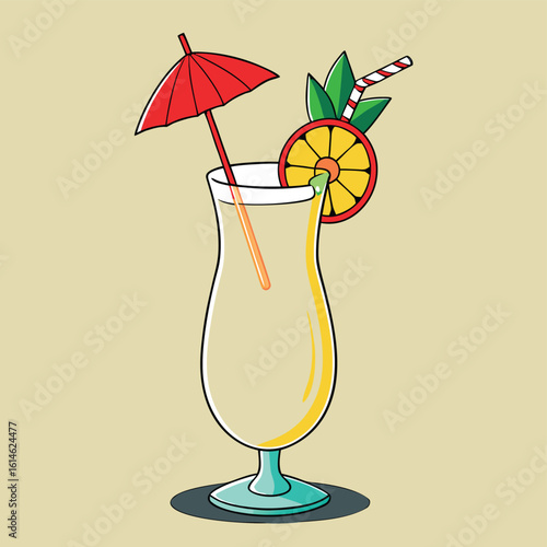 Vibrant hand drawn pina colada cocktail advertisement banner