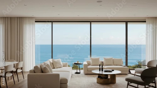 Wallpaper Mural Luxury beachfront living room with ocean view Torontodigital.ca