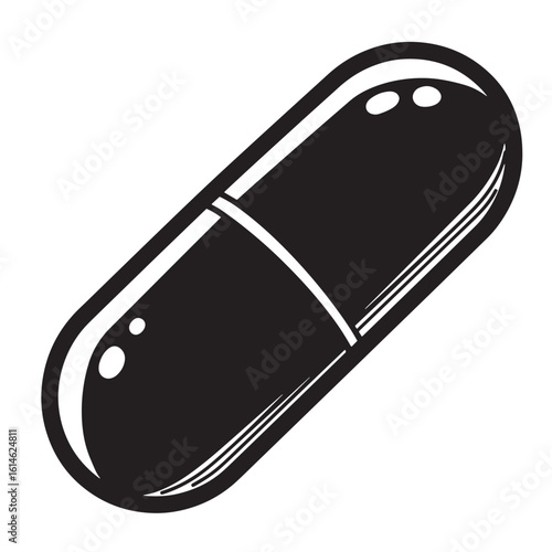 Vector illustration of a black and white pharmaceutical capsule for healthcare and medicine designs