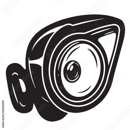 Vector illustration of a stylish black and white camera lens isolated on white background