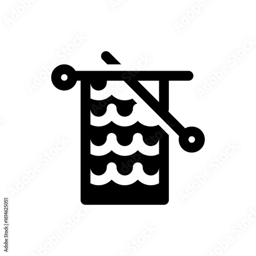 Illustration of knitting needles and knitted fabric with wave pattern in black and white color scheme style
