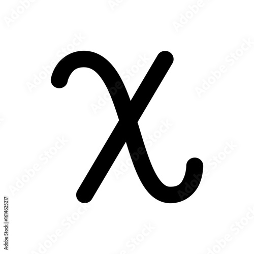 A stylized black chi symbol with curved lines and rounded ends on a white background in simple graphic form