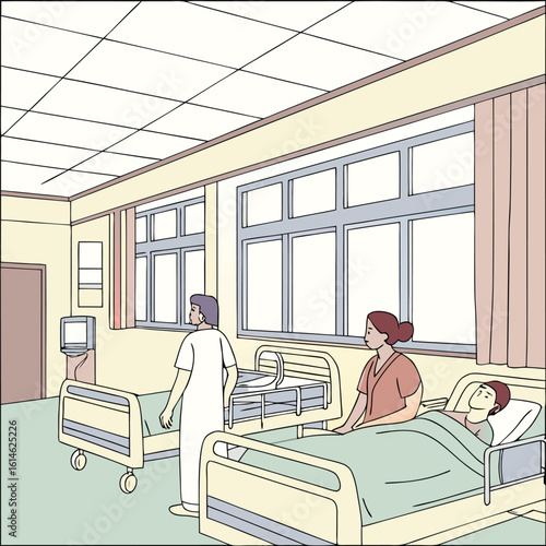 Hospital ward with patients in beds generated by ai