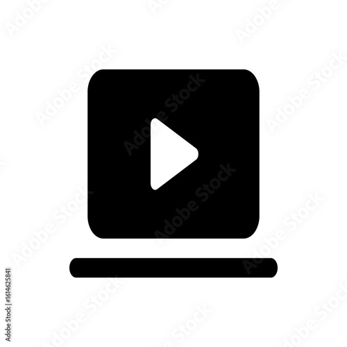 Illustration of a black laptop with a white play button on the screen in a simple and modern style design