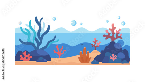 Underwater ocean scene with coral reef illustration vector background for marine life and nature lovers
