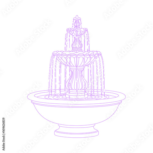 line art of Decorative Fountain Illustration