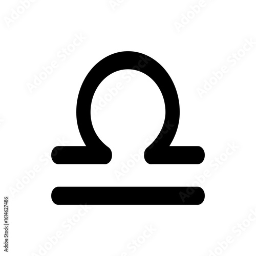 Illustration of the libra zodiac sign in black featuring a curved line above a horizontal line symbol