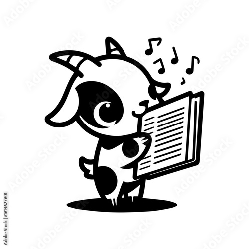goat kid nibbling on a piece of notebook paper