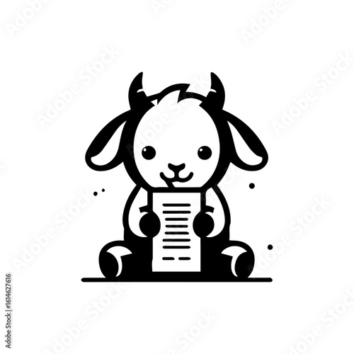 goat kid nibbling on a piece of notebook paper