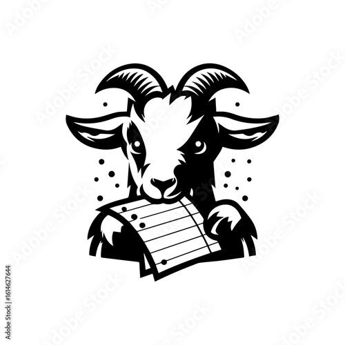 goat kid nibbling on a piece of notebook paper