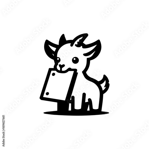 goat kid nibbling on a piece of notebook paper