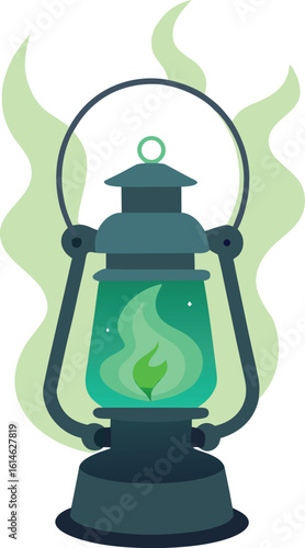 old oil lamp on green background