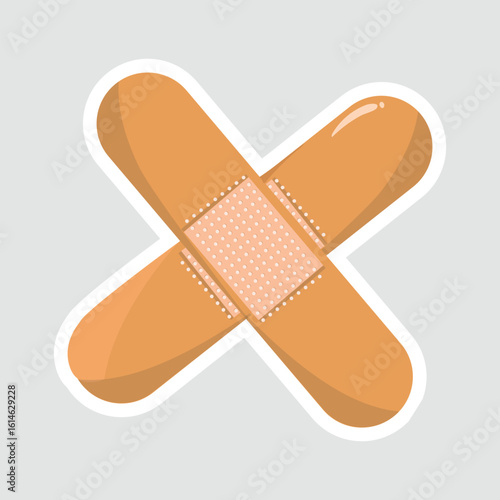 Vector illustration of two adhesive bandages forming a cross, perfect for medical and first aid themes