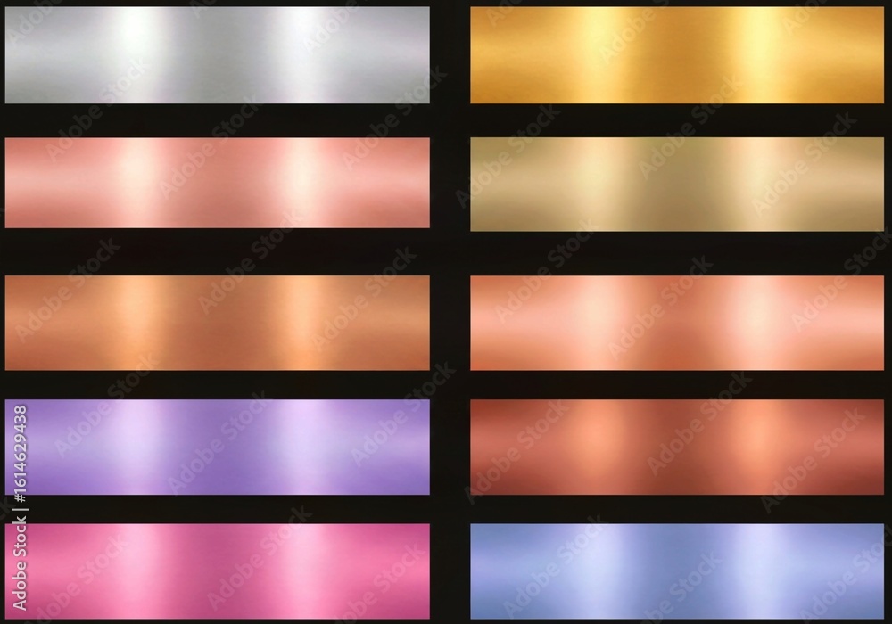 Fototapeta premium set of abstract vector backgrounds, A set of shiny metallic gradients. The texture of a smooth metal surface. A collection of silver, gold, purple and blue metallic gradients.