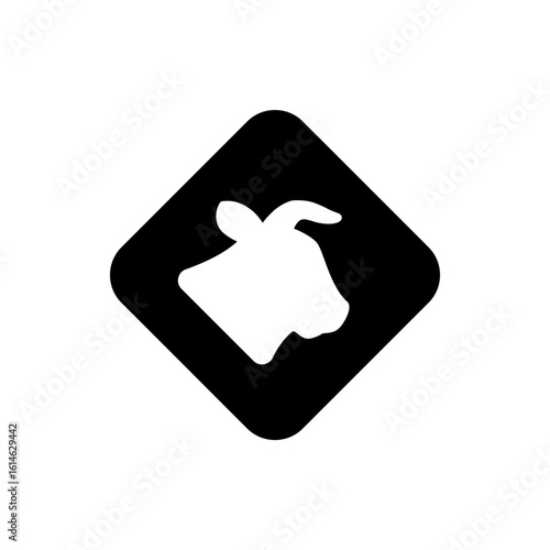 White cow head silhouette inside a black rounded diamond shape representing farm animal livestock icon design