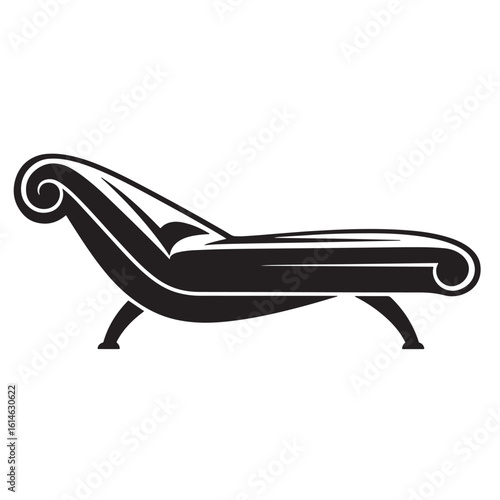 Classic black and white vector illustration of an elegant chaise lounge furniture piece