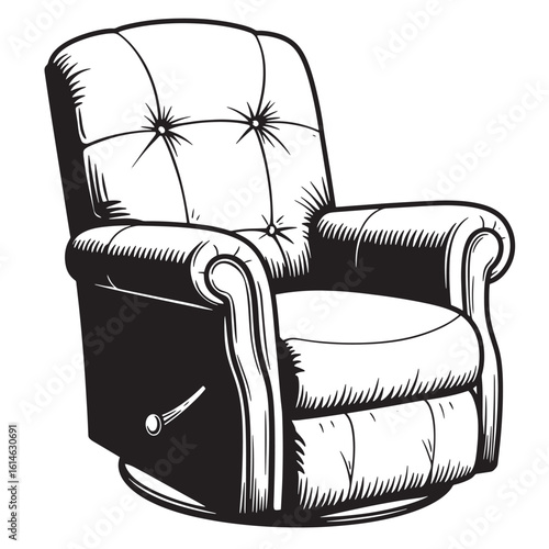Classic comfortable recliner chair with detailed vector illustration in elegant black and white