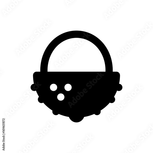 Illustration of a black basket with a curved handle and three white circles on the front side design