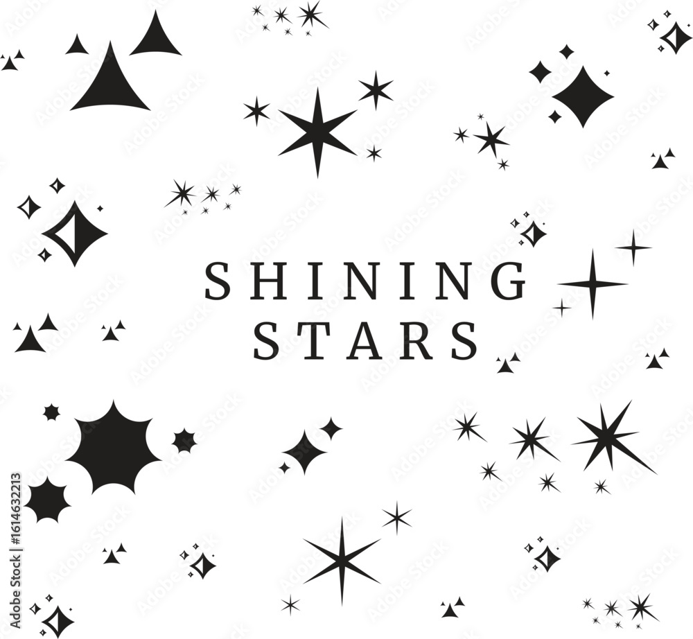 Naklejka premium Sparkle Star Icon Set - Vector Stock Illustration. Different forms of stars, constellations, galaxies