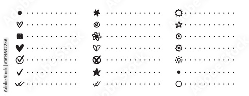 Notebook point checklist set. various bullet point planner vector hand drawn doodle task for work and study planner.
