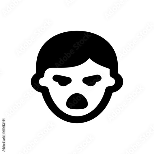 A stylized icon depicting a person with an angry expression, featuring a furrowed brow and an open mouth