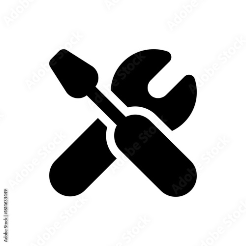 A black and white illustration of a wrench and a screwdriver crossed over each other maintenance tools