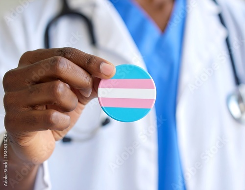 Doctor holds transgender flag pin