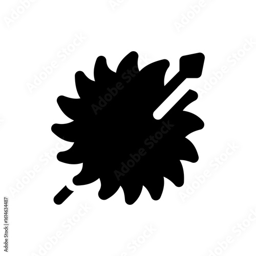 Illustration of a black spiky circular object with a stick protruding through it on a white background