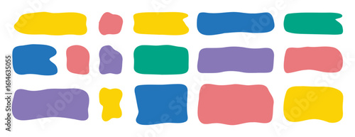 Hand drawn doodle organic colorful rectangle frame set. Abstract liquid shapes. freehand flat blobs. Irregular empty text box.