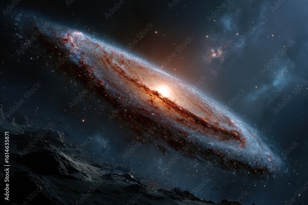 Fototapeta premium Bright spiral galaxy showcasing hundreds of stars in a stunning array of colors located in distant space illuminating the cosmos beautifully