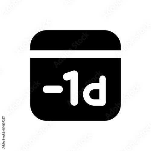 Illustration of a black calendar icon with rounded corners displaying the text minus one day in white