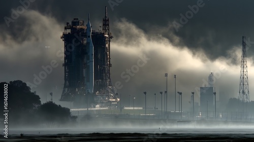 Foggy launch prep of advanced rocket engineering