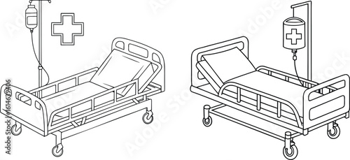 Two hospital beds with iv drips in a medical setting illustration