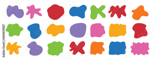 Organic shape abstract colorful isolated elements set. irregular round blot form graphic shape collection