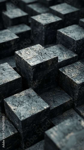 Dark Textured Cubes Abstract Background with Depth